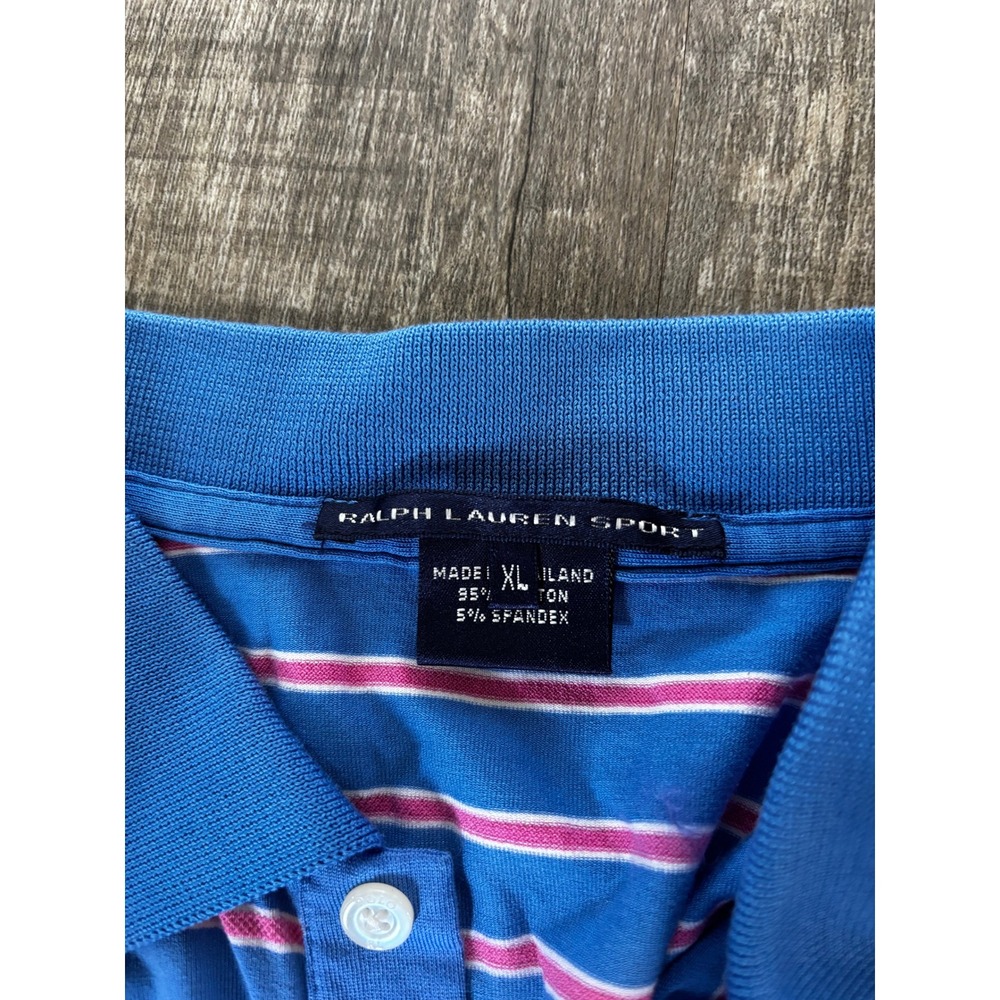 Ralph Lauren Sport Kids XL Blue Pink Striped Short Sleeve Polo‎ Shirt Pony Logo - Picture 4 of 6